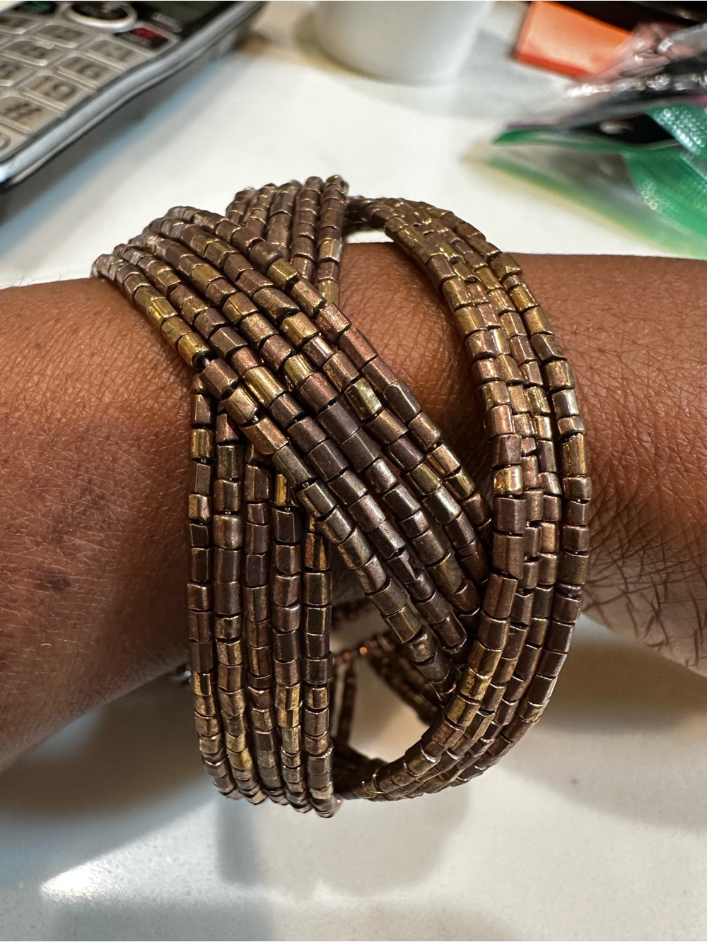 Handmade Multi-Strand Brown & Gold Seed Bead Wrap Bracelet